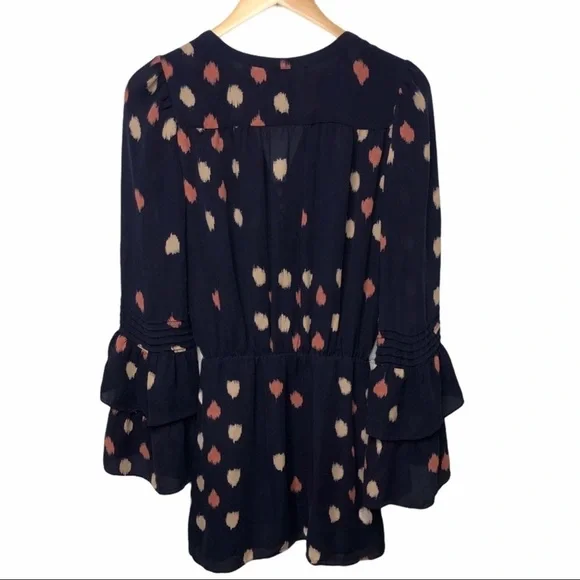 Parker Silk Dress Navy Dot Print Size Small Bell Sleeve - Picture 4 of 10